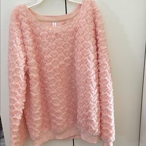 Girls Pink Heart Fluffy Sweater